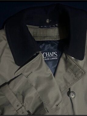 Chaps Men's Beige Trench Coat with Contrast Collar and removable liner